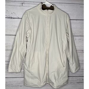EILEEN FISHER Coat Womens Medium Beige Soft Full Zip Fleece Lined Jacket Neutral